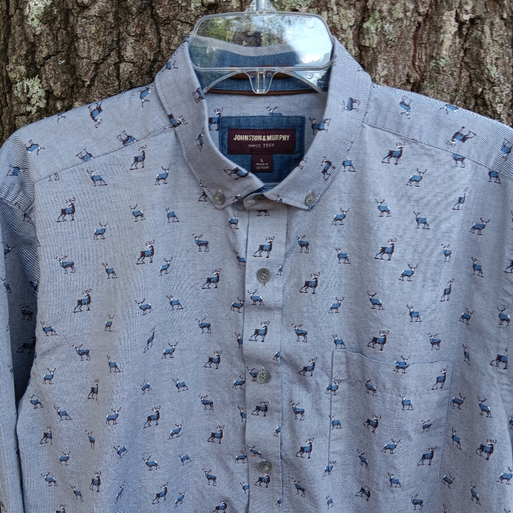 Johnston & Murphy Gray Patterned Deer Men's Button Down Shirt L